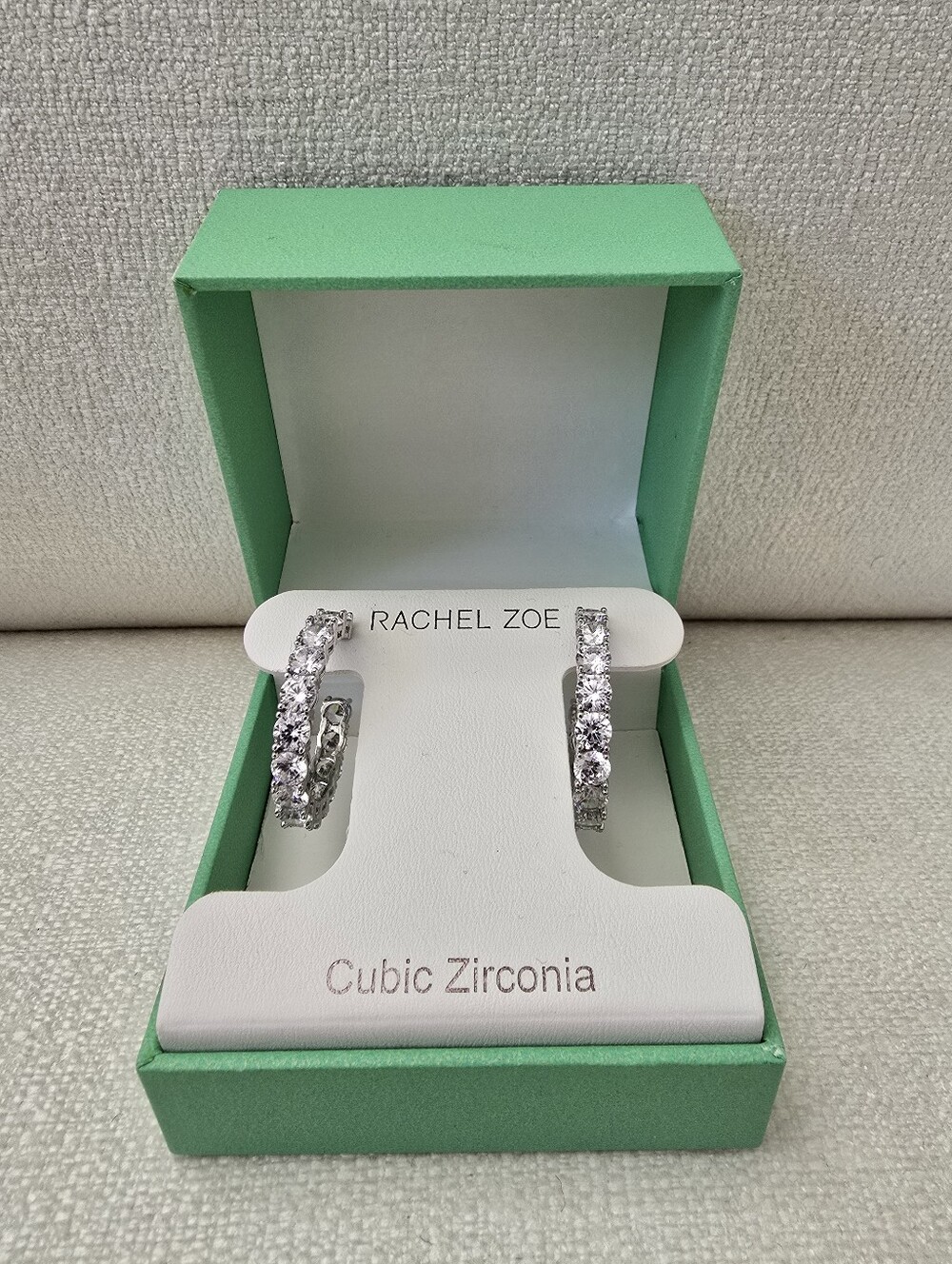 Rachel Zoe Silver Tone Cubic Zirconia Hoop Earrings